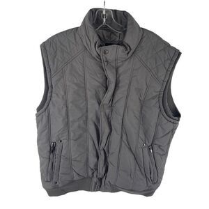 Guess Men's Puffer Vest Full Zip Snap Pocket Lined Ribbed Trim Gray Size XXL